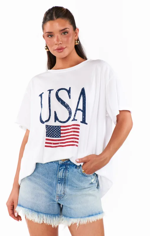 FINAL SALE!! Airport Tee USA Flag Graphic Tee sold by Glitzy Bella