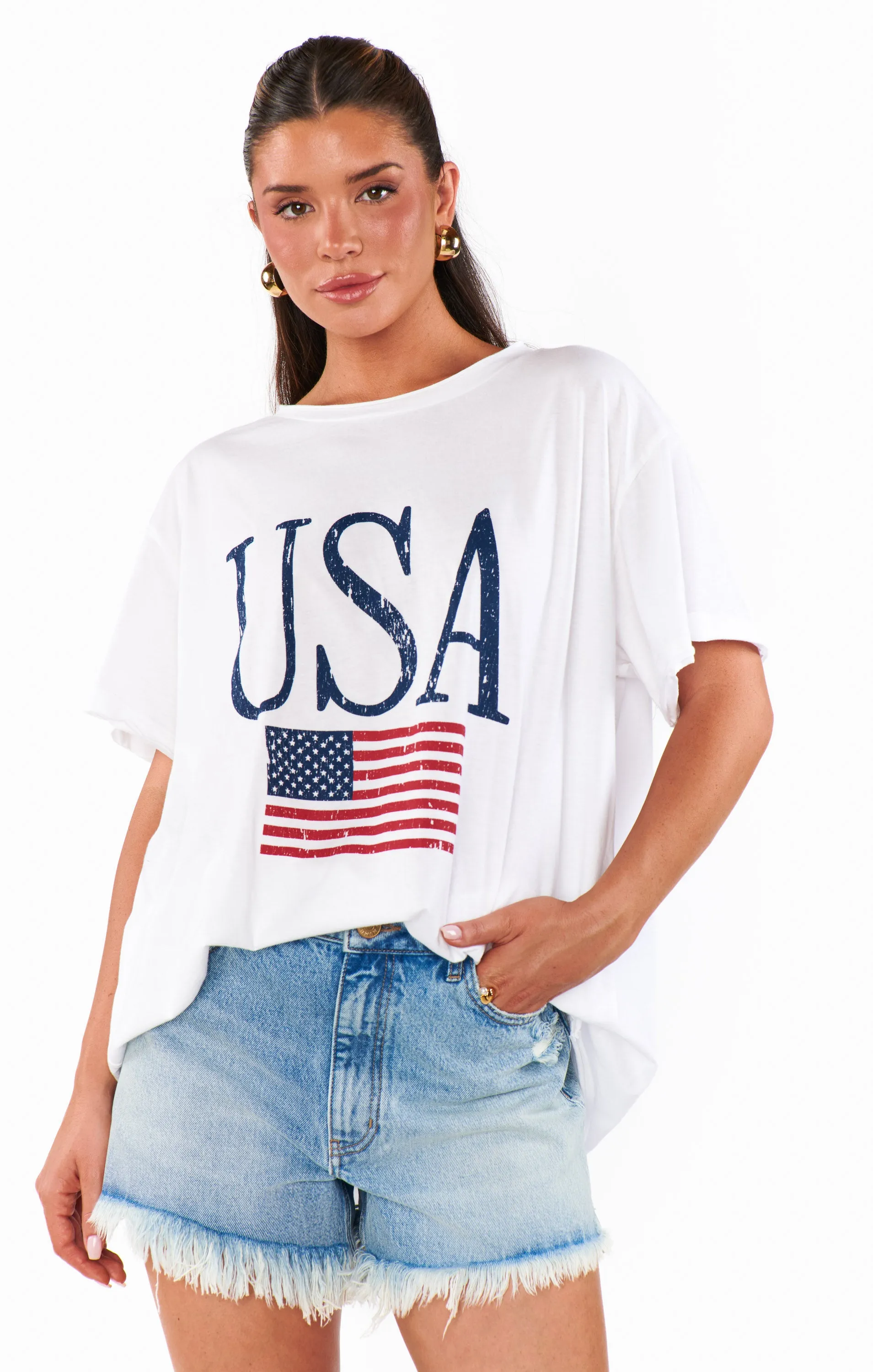 FINAL SALE!! Airport Tee USA Flag Graphic Tee sold by Glitzy Bella