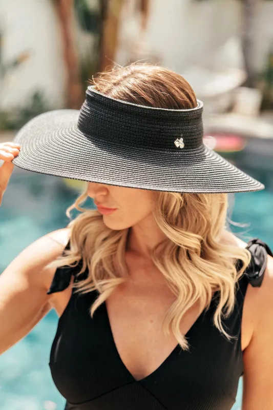 NEW!! "Pool Side" Straw Visor in Black sold by Glitzy Bella