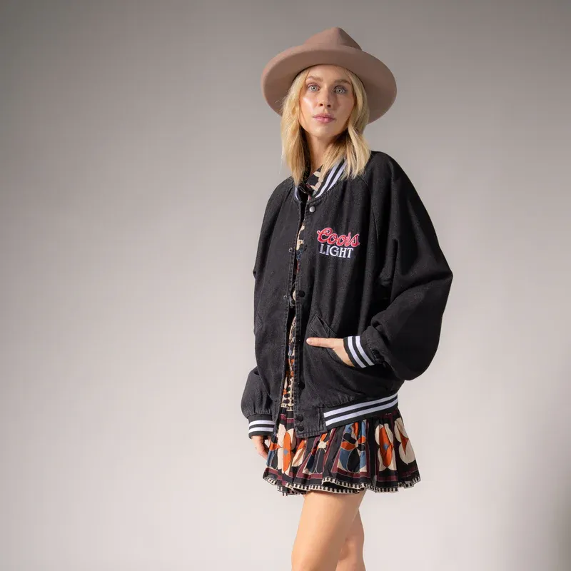 LICENSED!! The "Coors Light" Official Denim Bomber Jacket sold by Glitzy Bella product image thumbnail 2