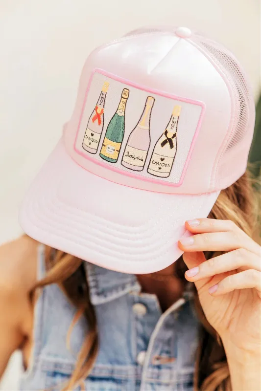 NEW!! "Champagne" Trucker Hat in Pink sold by Glitzy Bella
