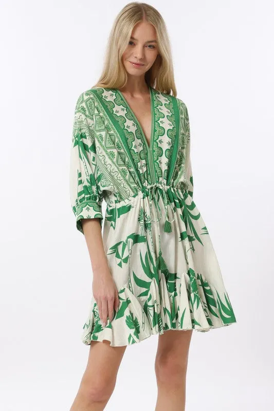 NEW!! "Tuscany" Floral Tassel Mini Dress in Green sold by Glitzy Bella product image thumbnail 2