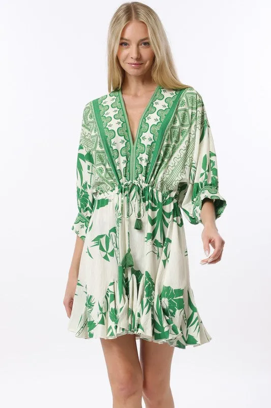 NEW!! "Tuscany" Floral Tassel Mini Dress in Green sold by Glitzy Bella