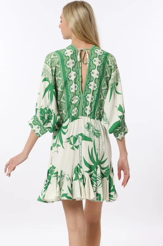 NEW!! "Tuscany" Floral Tassel Mini Dress in Green sold by Glitzy Bella product image thumbnail 5