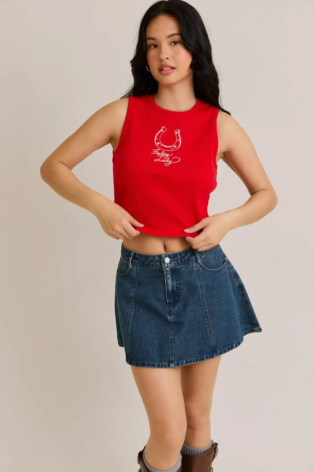 FINAL SALE!! Feeling Lucky Embroidered Tank in Red sold by Glitzy Bella product image thumbnail 2