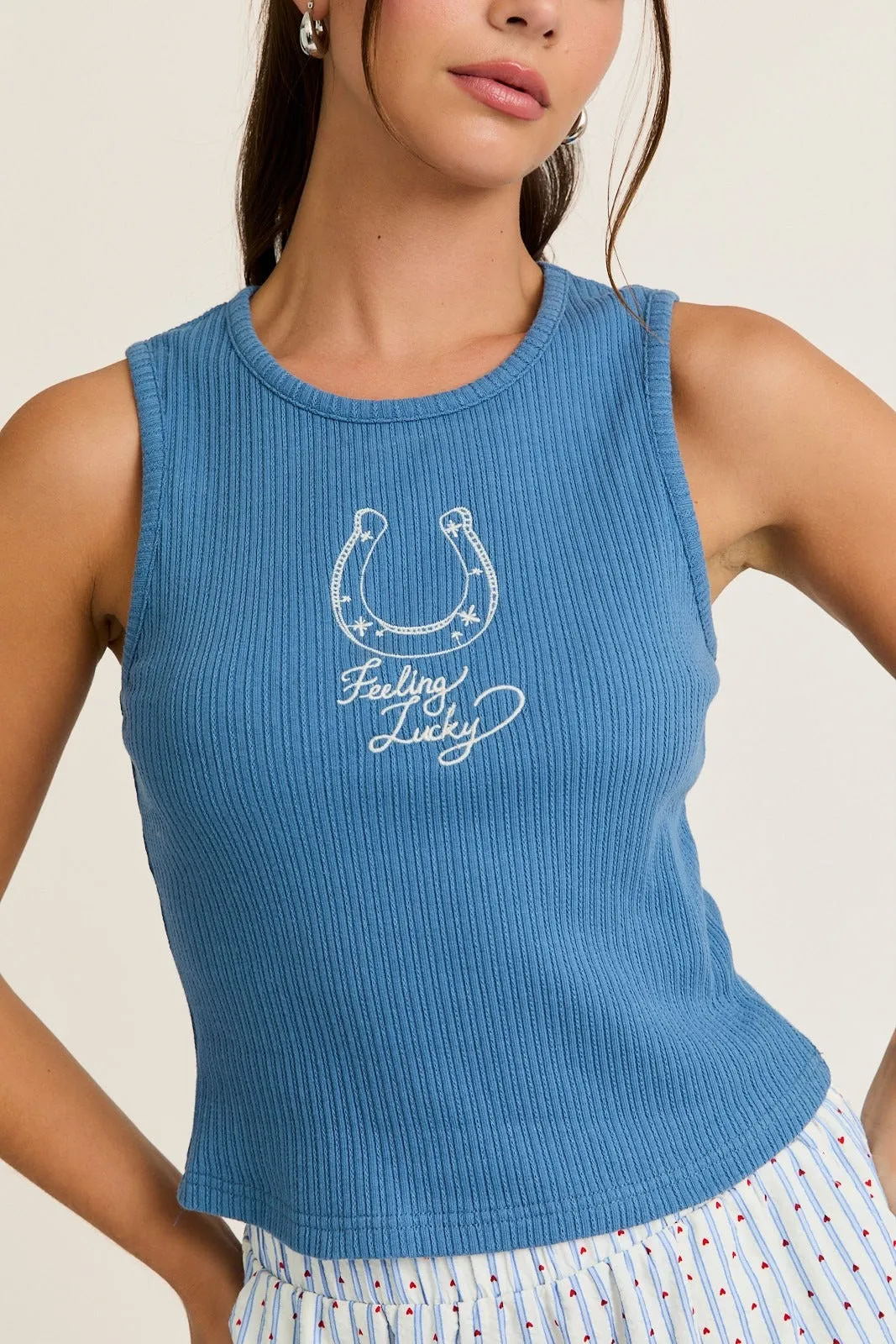 FINAL SALE!! Feeling Lucky Embroidered Tank sold by Glitzy Bella