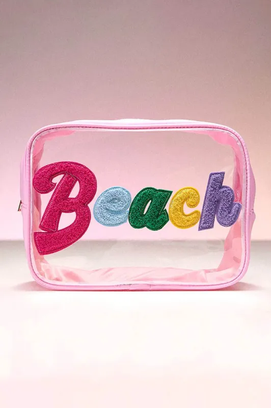 NEW!! "Beach" Clear Bag in Light Pink sold by Glitzy Bella