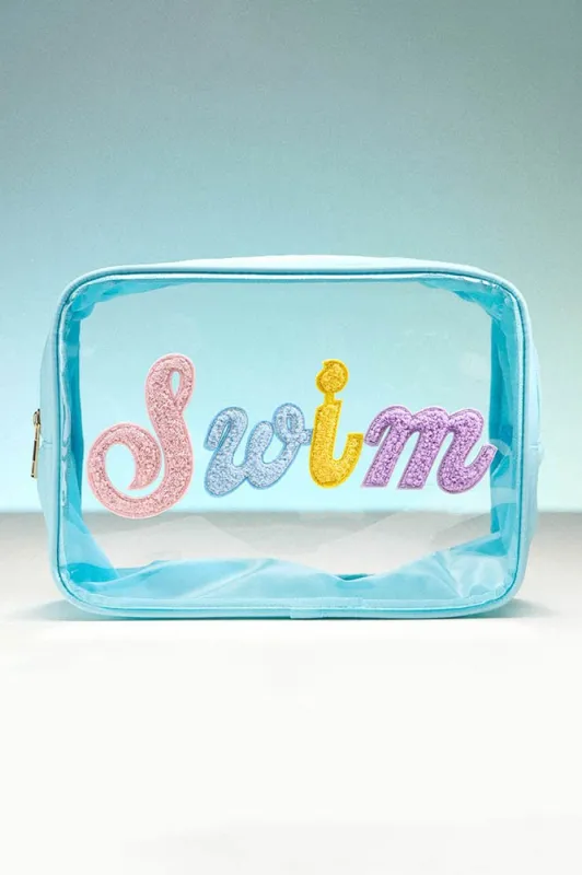 FINAL SALE!! "Swim" Clear Bag in Light Blue sold by Glitzy Bella