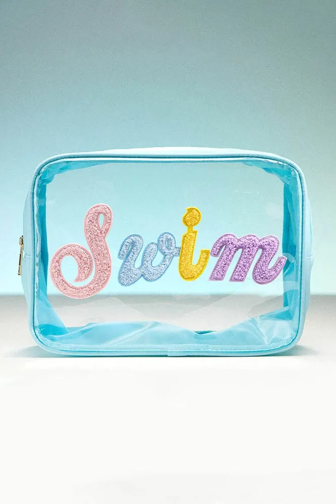 FINAL SALE!! "Swim" Clear Bag in Light Blue sold by Glitzy Bella