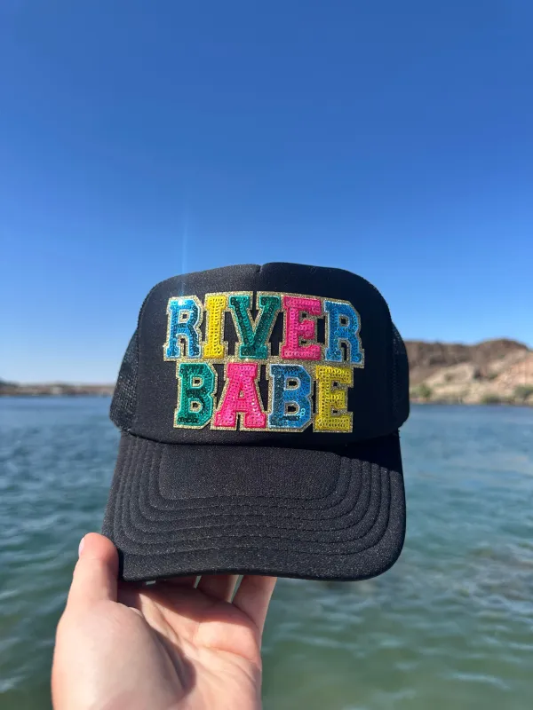 NEW!! River Babe Trucker Hat in Pink or Black sold by Glitzy Bella