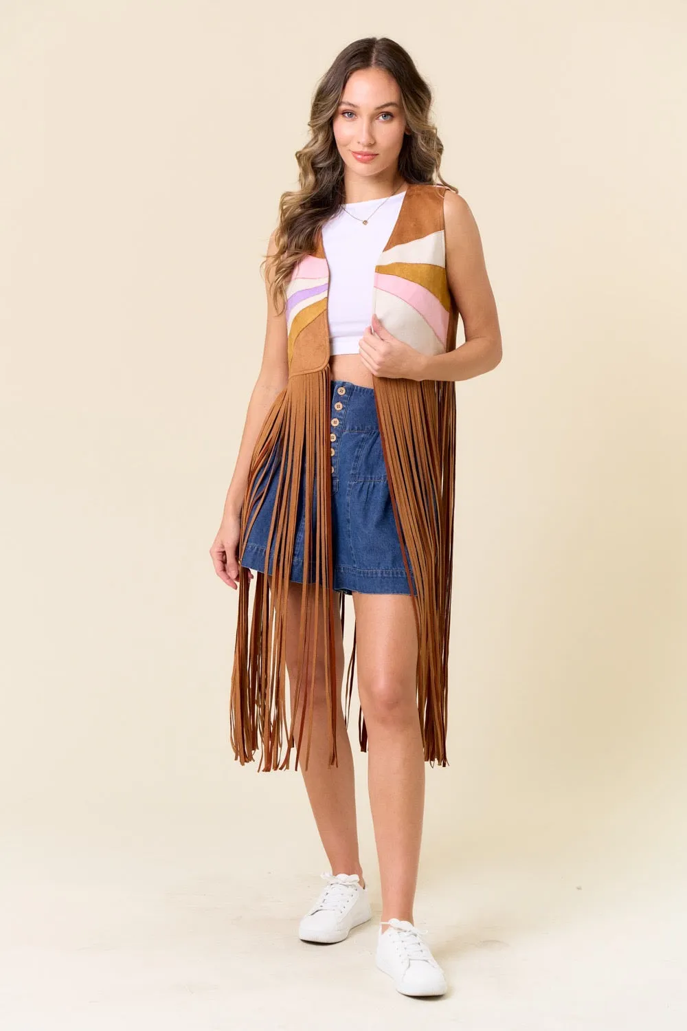 NEW!! "Fort Worth” Suede Fringe Shawl Vest sold by Glitzy Bella