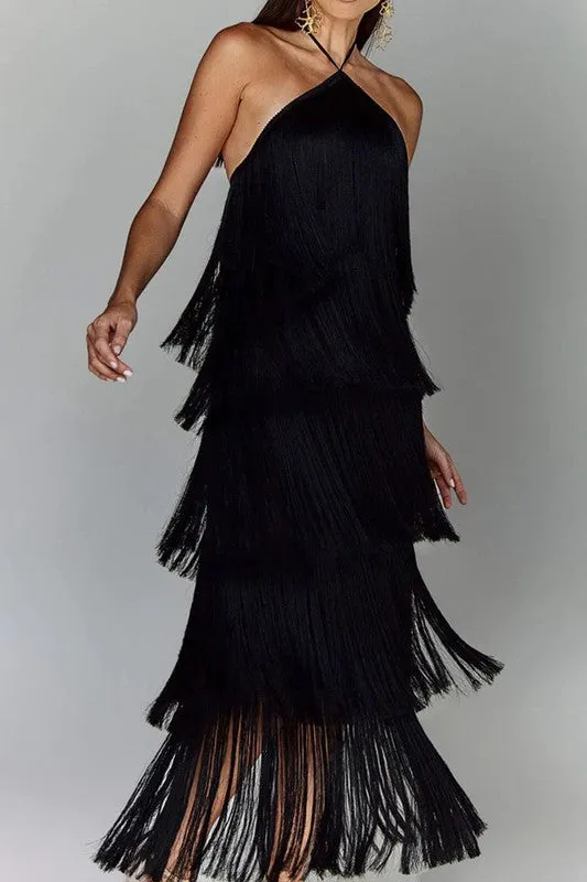 NEW!! Fringe Halter Midi Dress sold by Glitzy Bella