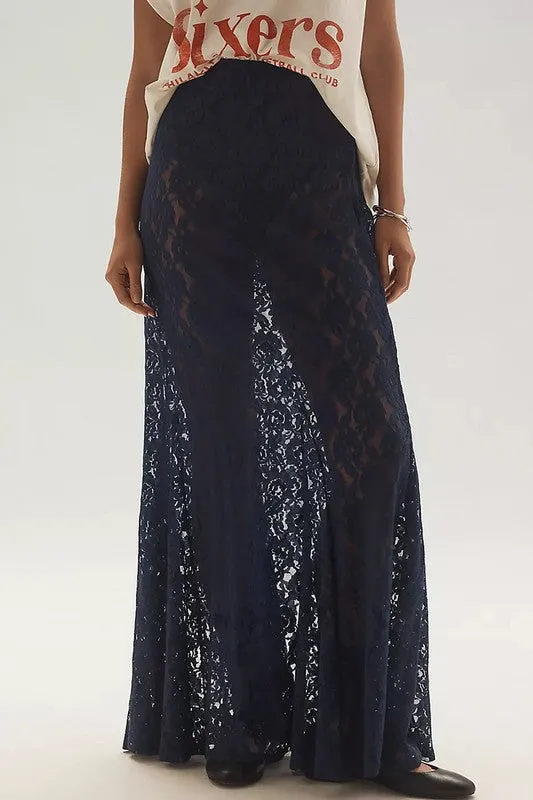 NEW!! "Trendsetter" Lace Maxi Skirt in Navy sold by Glitzy Bella