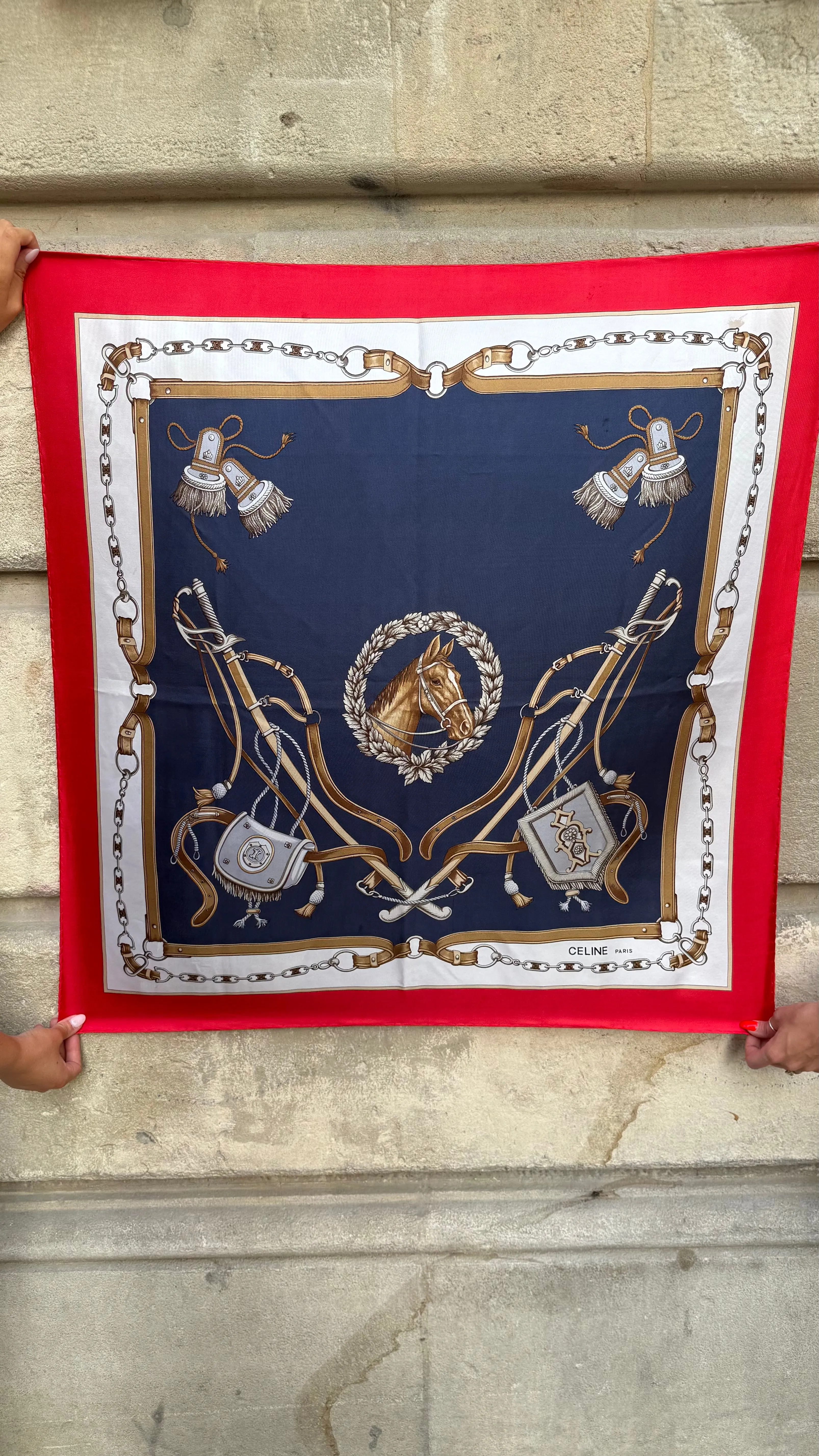 NEW!! Vintage Celine 90cm Scarf in Red sold by Glitzy Bella