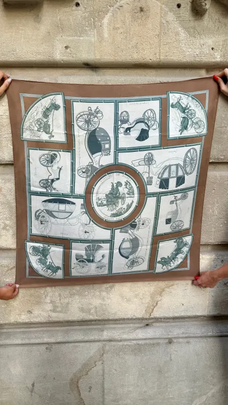 NEW!! Vintage Hermes 90cm Scarf with Brown Carridges sold by Glitzy Bella