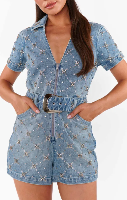 AS SEEN ON JESS FAY!! Dolly Rhinestone Romper sold by Glitzy Bella