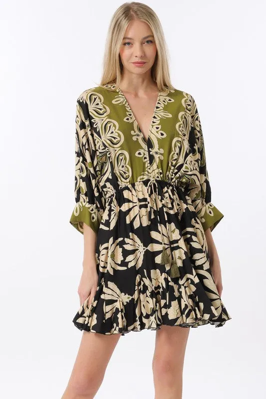 FINAL SALE!! "Tuscany" Floral Tassel Mini Dress in Black sold by Glitzy Bella