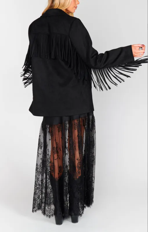 NEW!! Sierra Fringe Jacket in Black sold by Glitzy Bella