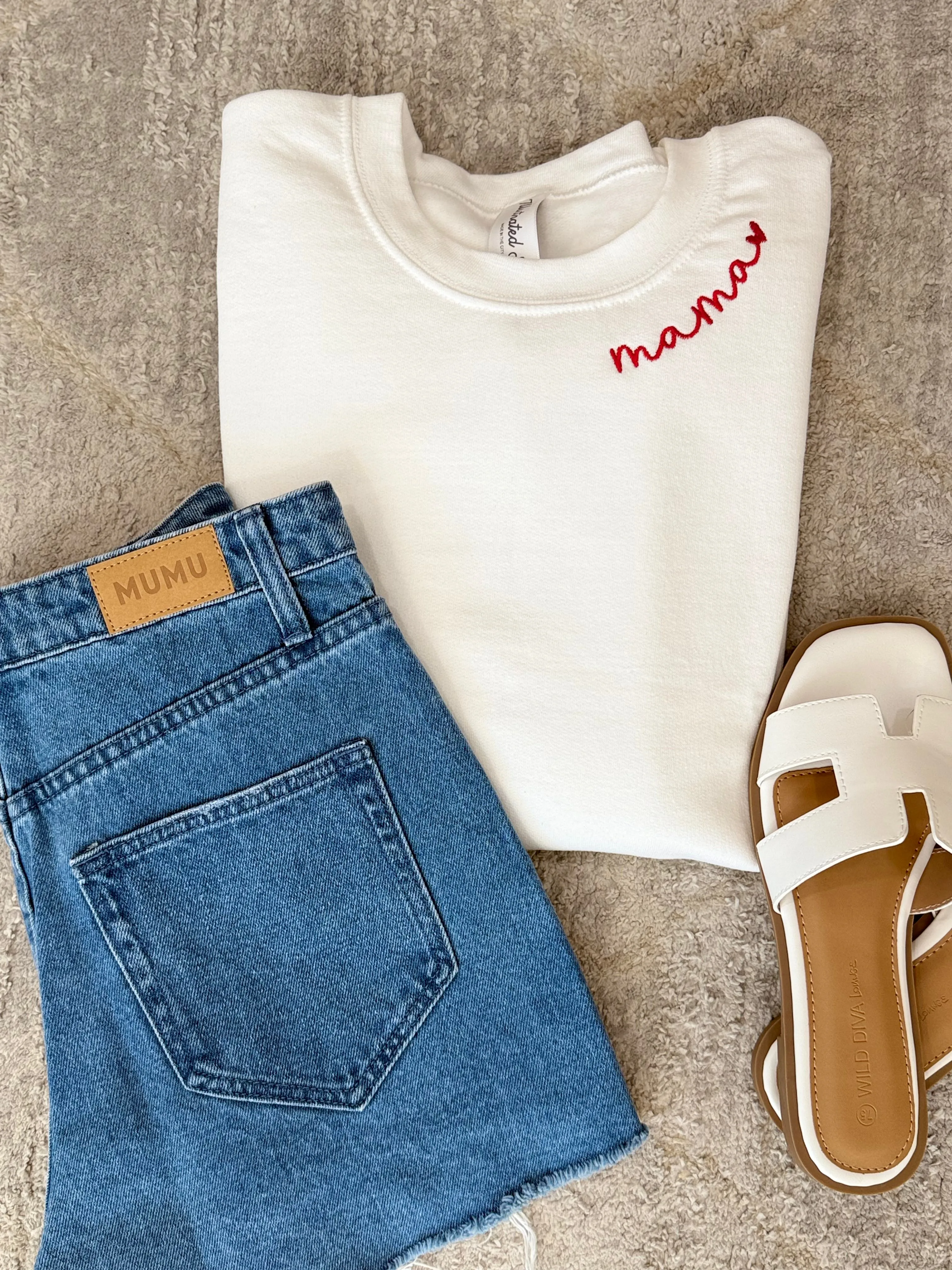 NEW!! "MAMA" Embroidered Sweatshirt in White sold by Glitzy Bella product image thumbnail 2