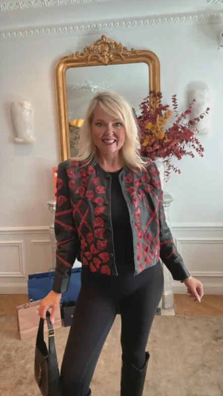 NEW!! Vintage Black Leather Snakeskin Applique Jacket - Size Small sold by Glitzy Bella