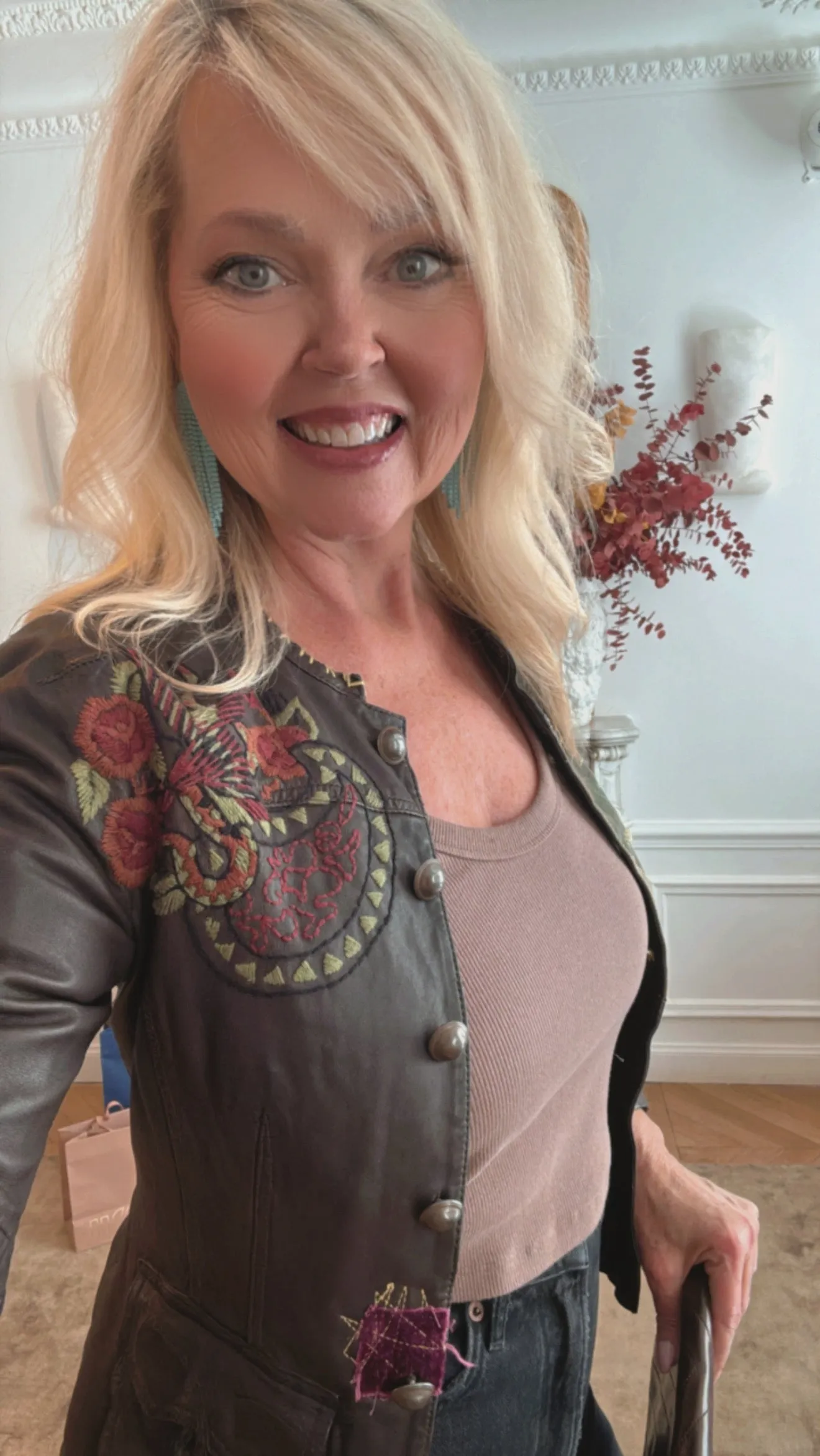 NEW!! Vintage Brown Leather Embroidered Jacket - Size Small sold by Glitzy Bella product image thumbnail 3