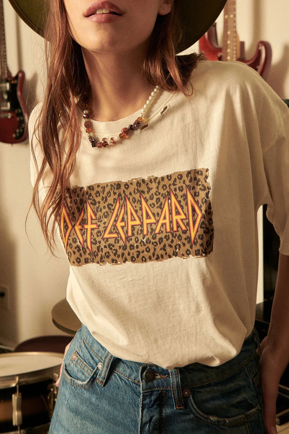 FINAL SALE!! "Leopard" Distressed Graphic Tee in Off White sold by Glitzy Bella