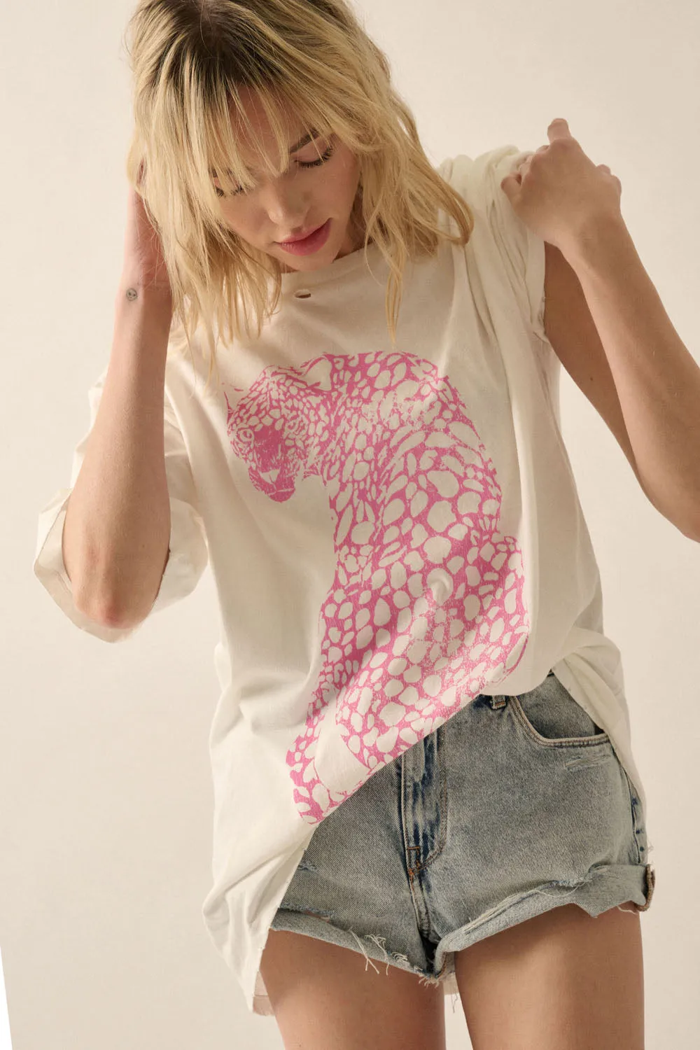 FINAL SALE!! Cheetah Distressed Graphic Tee in White sold by Glitzy Bella product image thumbnail 2