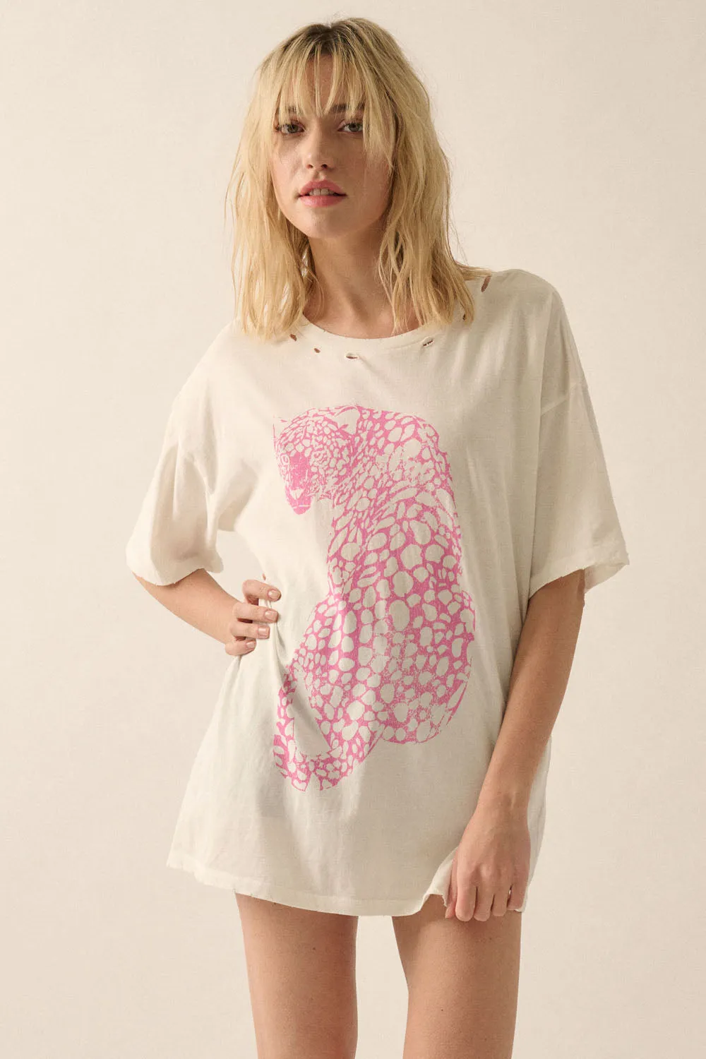 FINAL SALE!! Cheetah Distressed Graphic Tee in White sold by Glitzy Bella