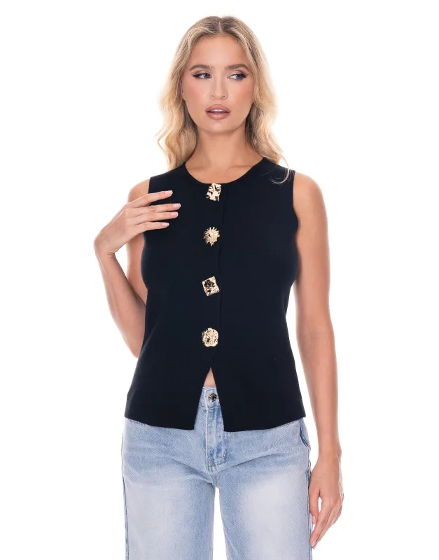 FINAL SALE!! "Tyra" Knit Vest Top in Black sold by Glitzy Bella