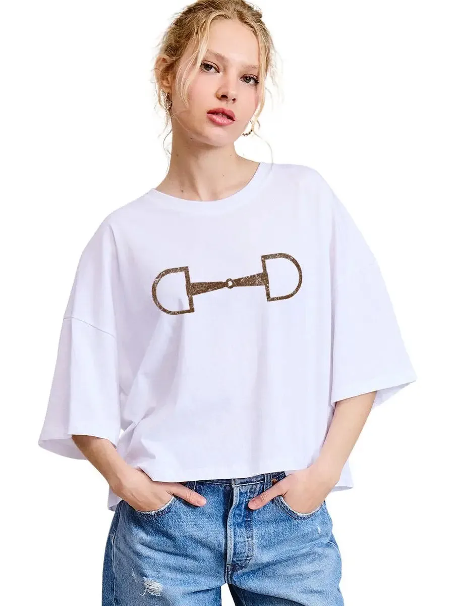 FINAL SALE!! Horse Bit Graphic Tee in White sold by Glitzy Bella