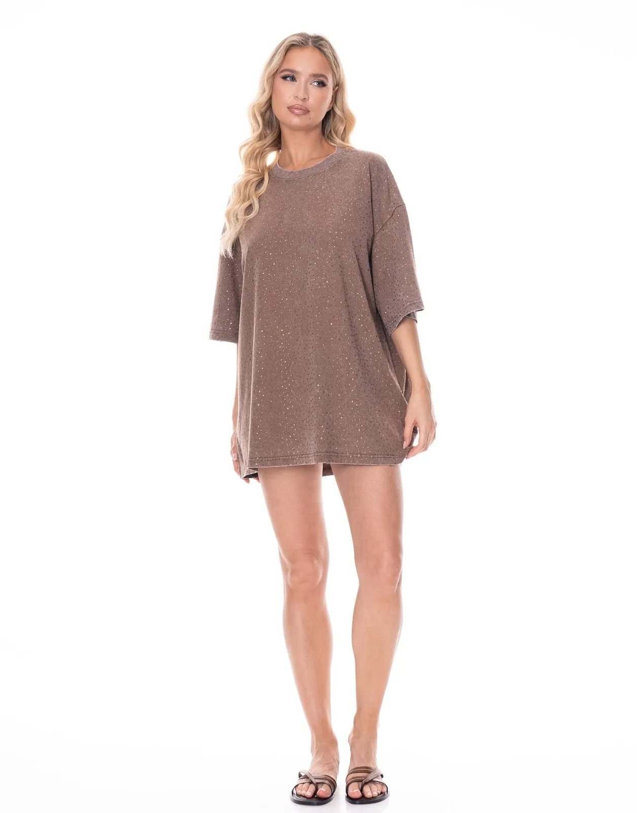 NEW!! "Brooklyn" Acid Wash Rhinestone Tee in Brown sold by Glitzy Bella product image thumbnail 5