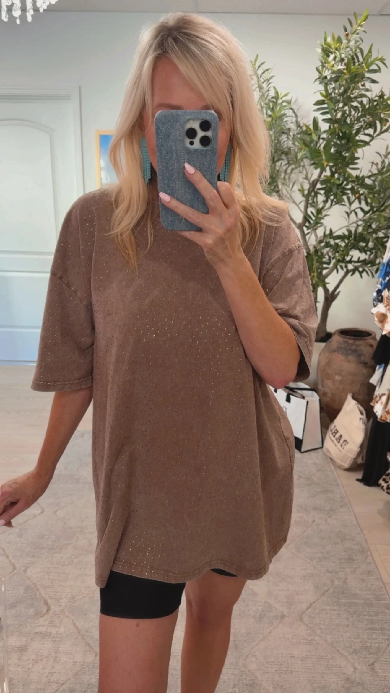 NEW!! "Brooklyn" Acid Wash Rhinestone Tee in Brown sold by Glitzy Bella