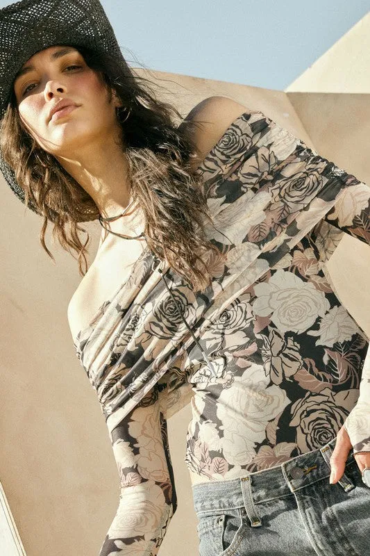 NEW!! Black Rose Mesh Off the Shoulder Bodysuit sold by Glitzy Bella product image thumbnail 3