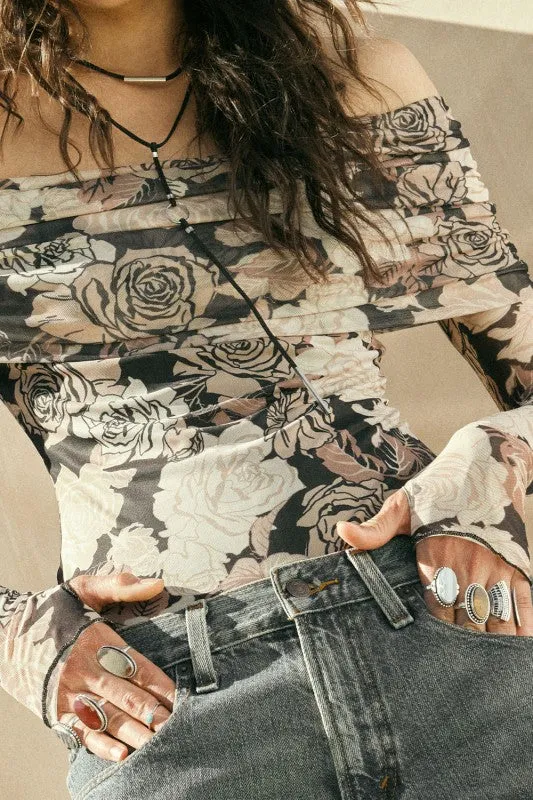 NEW!! Black Rose Mesh Off the Shoulder Bodysuit sold by Glitzy Bella product image thumbnail 2