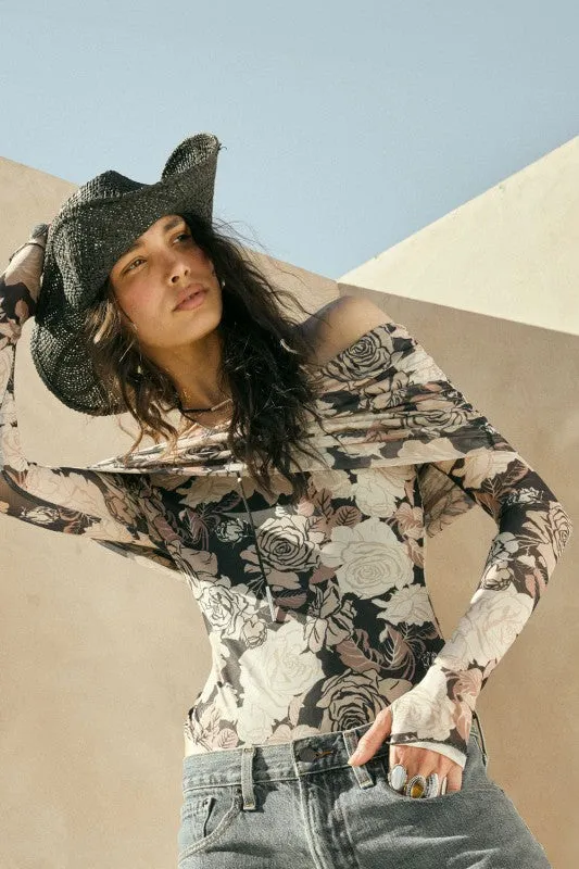 NEW!! Black Rose Mesh Off the Shoulder Bodysuit sold by Glitzy Bella