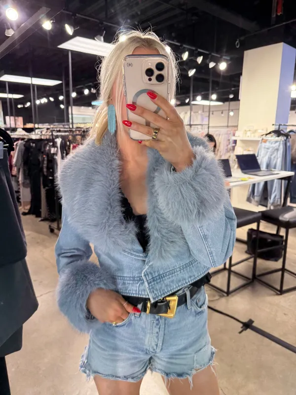 NEW!! Harley Fur Trim Denim Jacket in Denim sold by Glitzy Bella