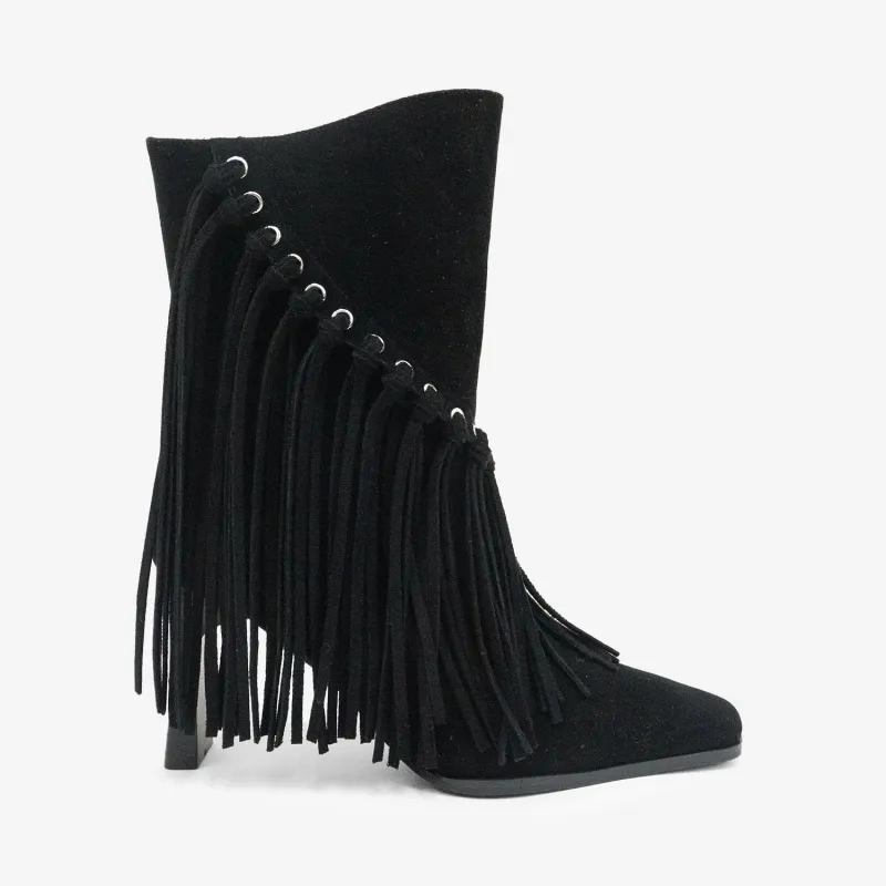 PREORDER!! Sundance Fringe Boots in Black sold by Glitzy Bella