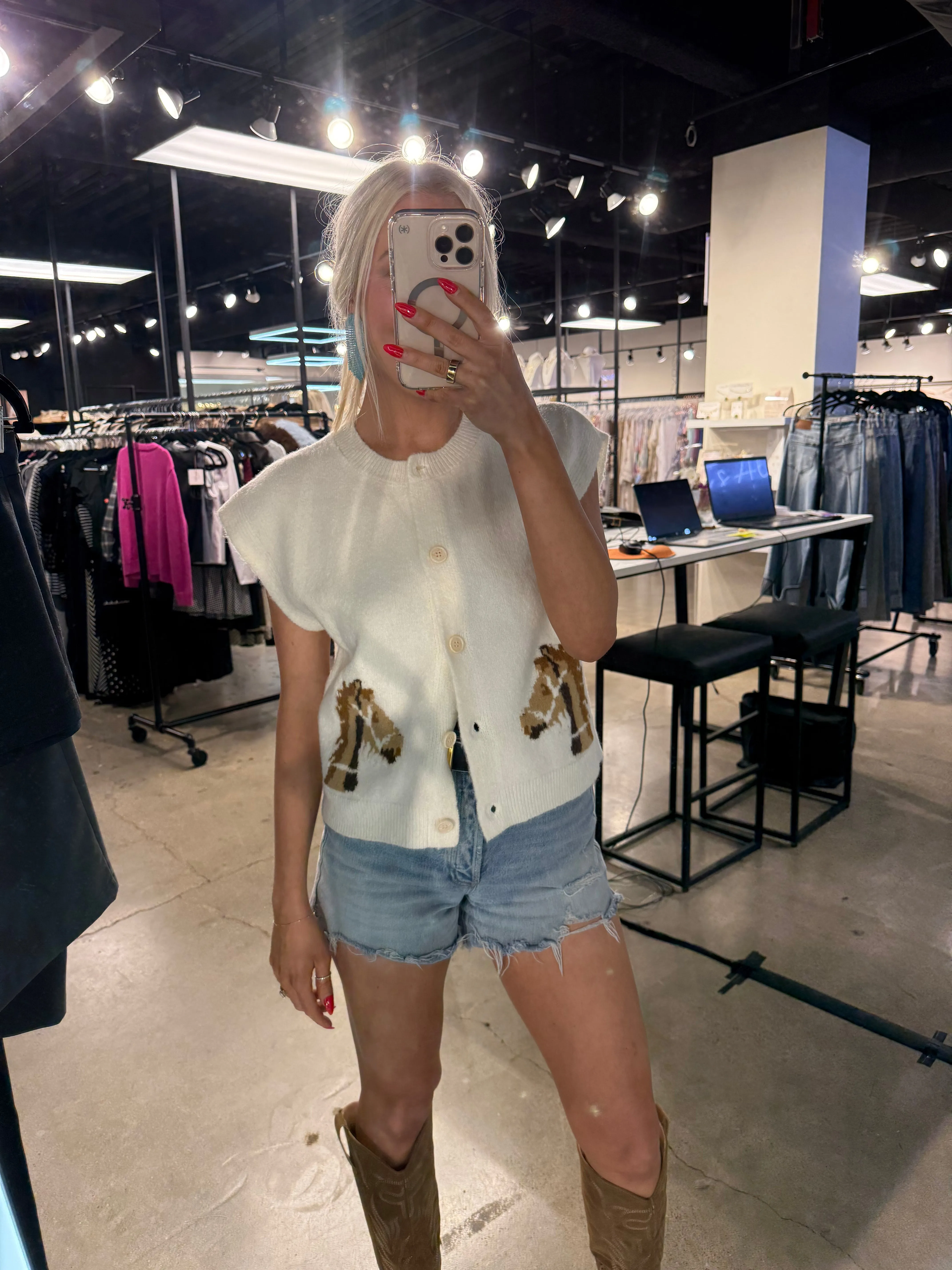 NEW!! Horse Cardigan Vest in Cream sold by Glitzy Bella product image thumbnail 2