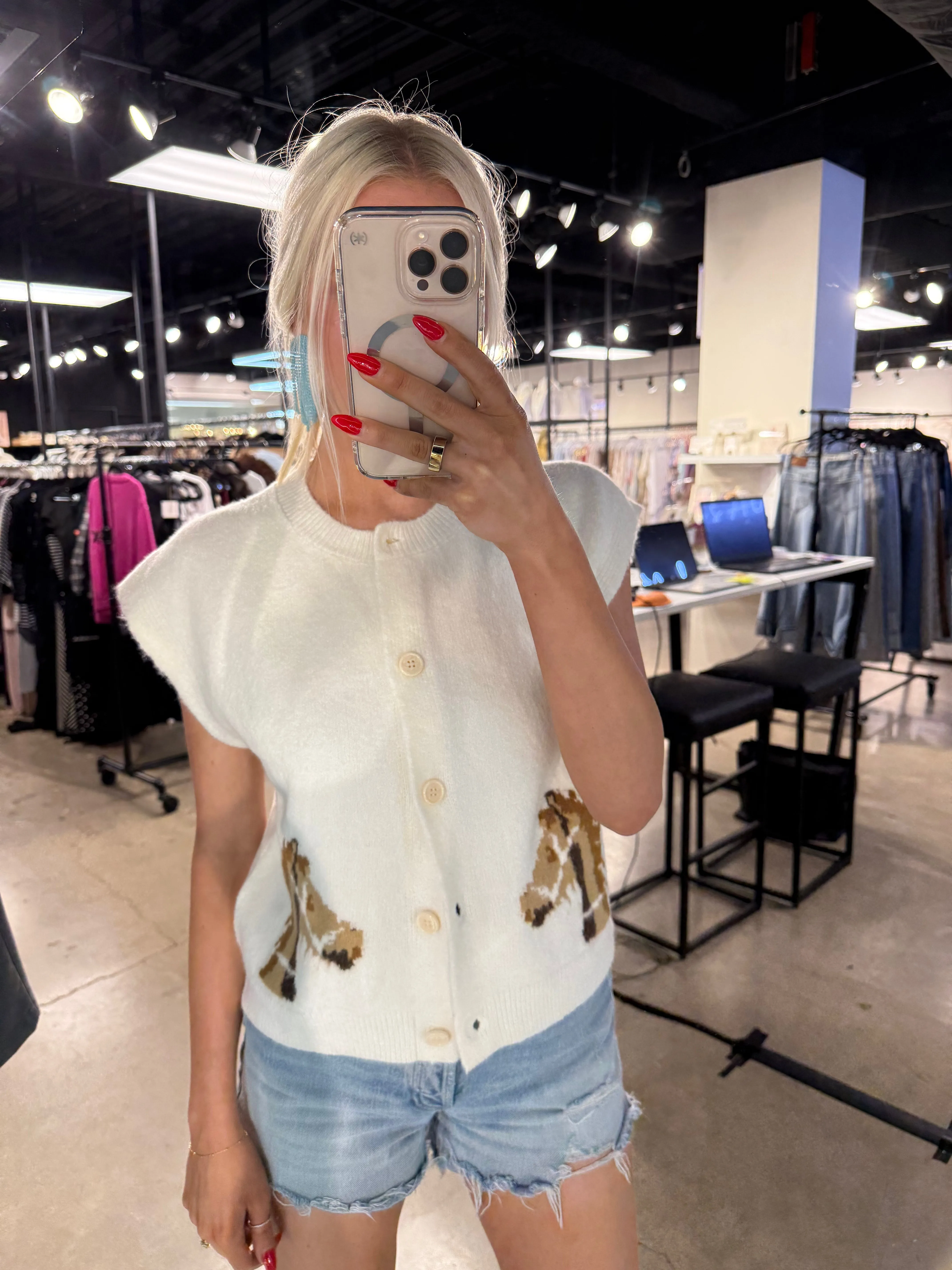 NEW!! Horse Cardigan Vest in Cream sold by Glitzy Bella