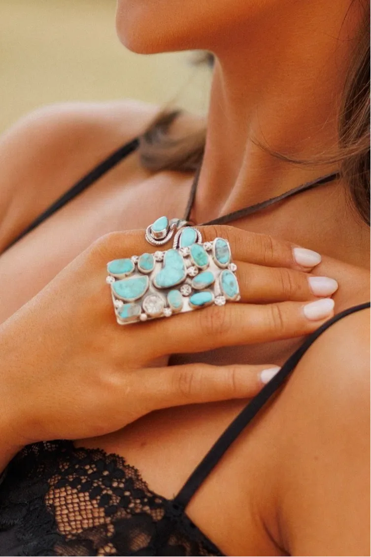 NEW!! "Sierra" Adjustable Kingman Turquoise Rectangle Ring sold by Glitzy Bella product image thumbnail 2