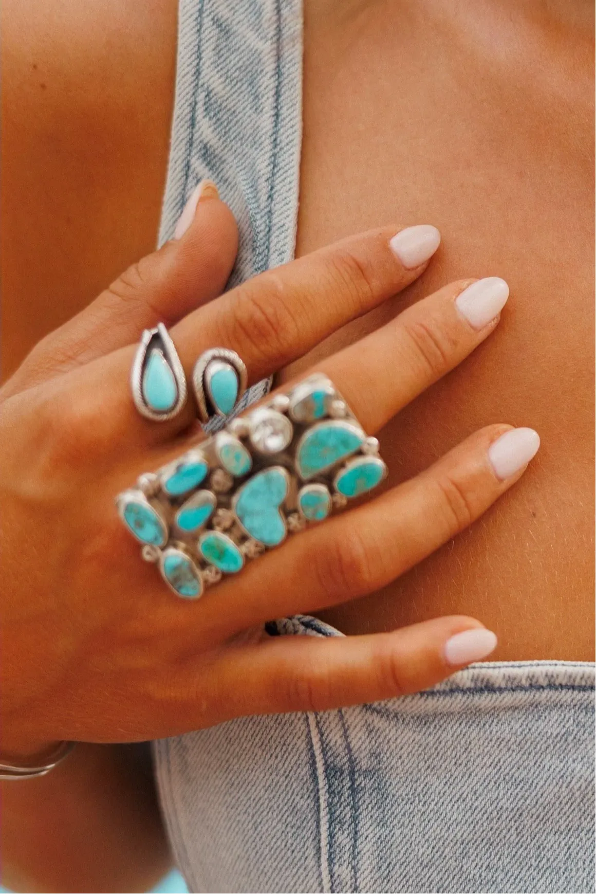 NEW!! "Sierra" Adjustable Kingman Turquoise Rectangle Ring sold by Glitzy Bella product image thumbnail 4