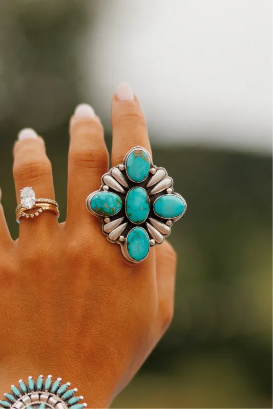 NEW!! "Canyon" Adjustable Kingman Turquoise Cluster Ring sold by Glitzy Bella