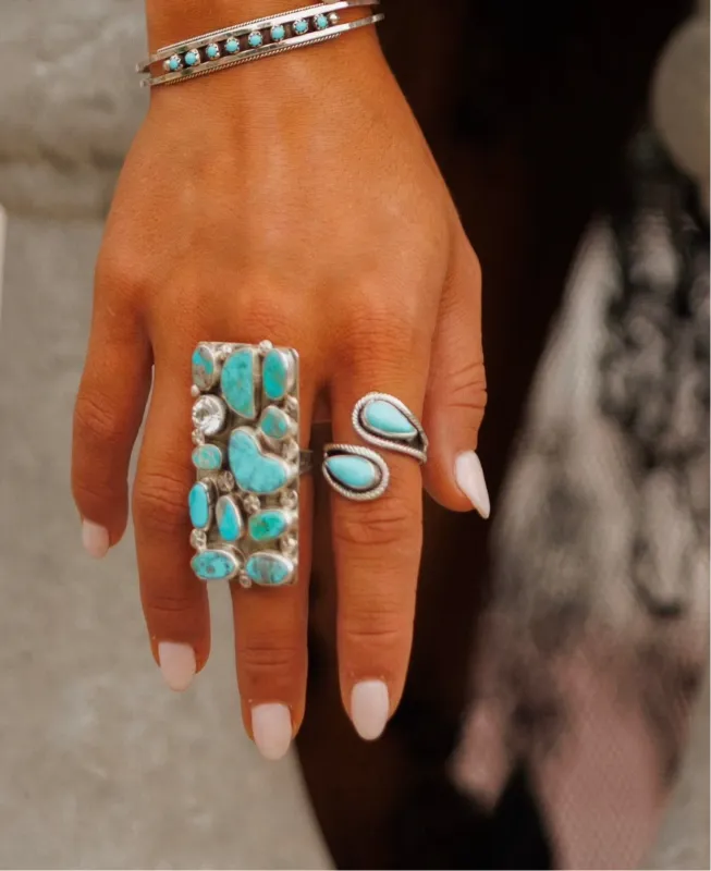 NEW!! "Horizon" Adjustable Kingman Turquoise Ring sold by Glitzy Bella
