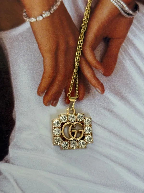 NEW!! Authentic Vintage Crystal G Pendant Necklace in 2 Sizes sold by Glitzy Bella