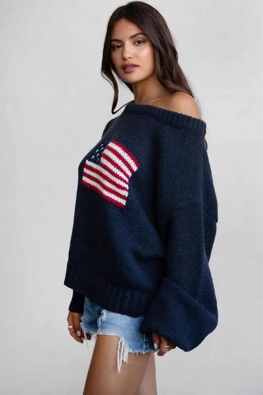 NEW!! Off the Shoulder Flag Sweater sold by Glitzy Bella product image thumbnail 2