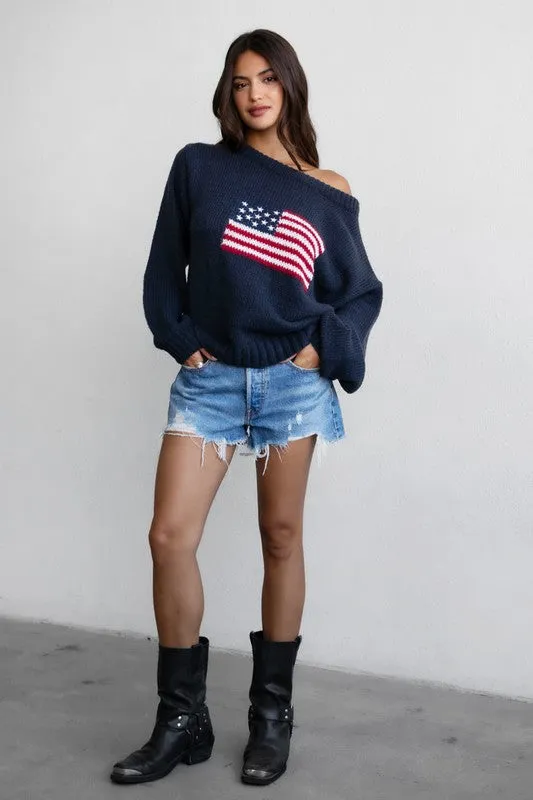 NEW!! Off the Shoulder Flag Sweater sold by Glitzy Bella product image thumbnail 4