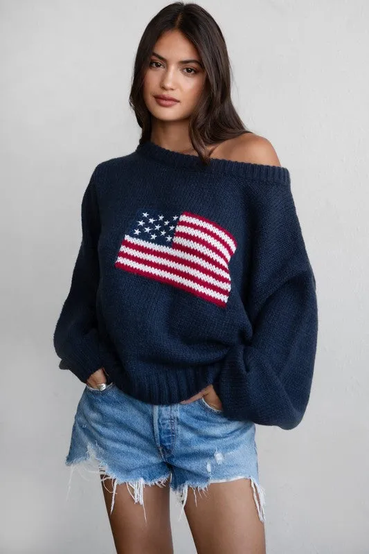 NEW!! Off the Shoulder Flag Sweater made by Glitzy Bella