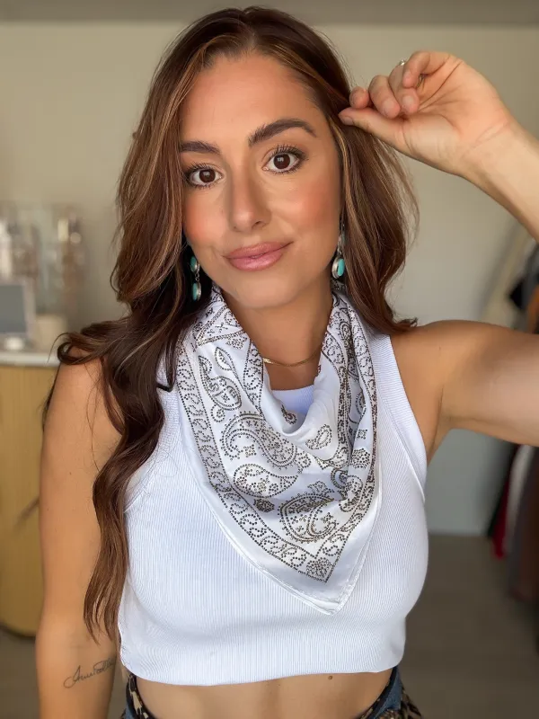 NEW!! Rhinestone Bandana in White sold by Glitzy Bella