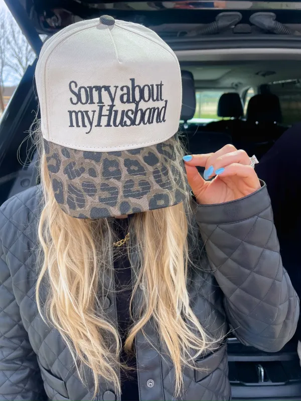 NEW!! Sorry About My Husband Vintage Trucker Hat in Leopard sold by Glitzy Bella