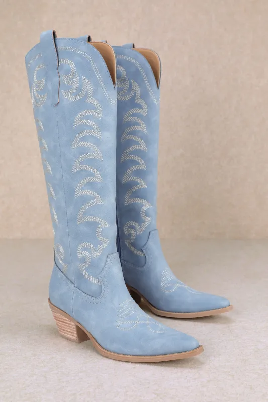 NEW!! Faye Denim Suede Cowboy Boot sold by Glitzy Bella